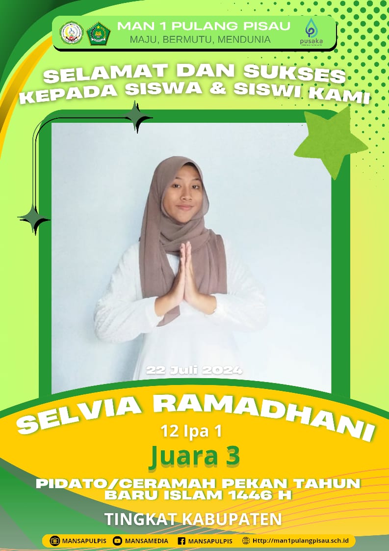 Selvia Ramadhani Berhasil meraih Juara 3 Pidato/Ceramah